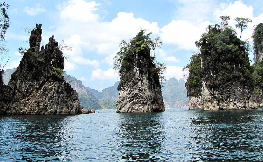 NATURAL WONDER: Limestone islands in Cheow Larn Lake. NATURAL WONDER: Limestone islands in Cheow Larn Lake.